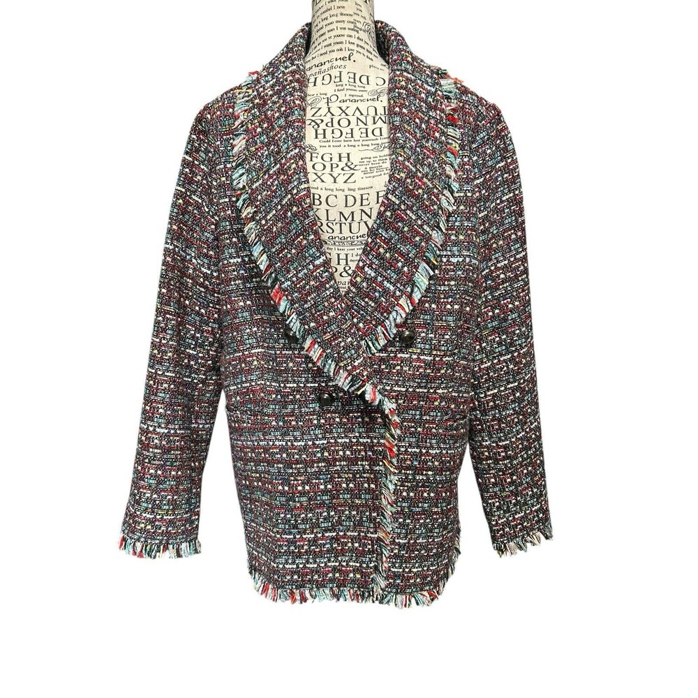 Halogen Shawl Collar Tweed Blazer Multicolor Plus 2X Whimsical Officecore